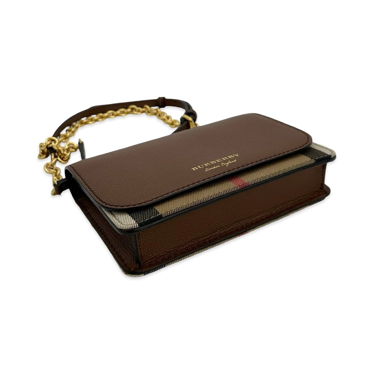 BURBERRY: Grained Leather Hampshire Check Crossbody