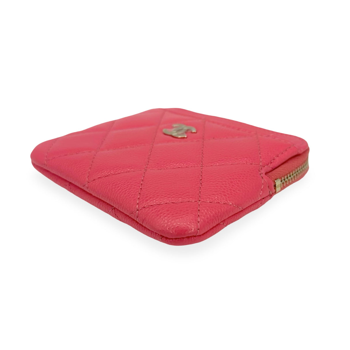 CHANEL: Quilted Caviar Compact Zip Wallet