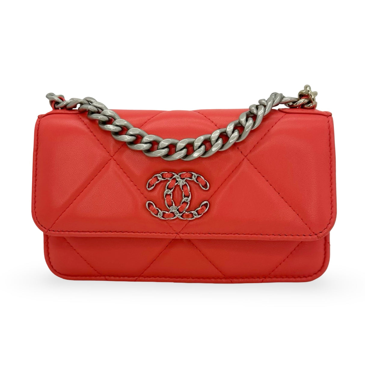 CHANEL: Quilted Lambskin Mini 19 Wallet on a Chain