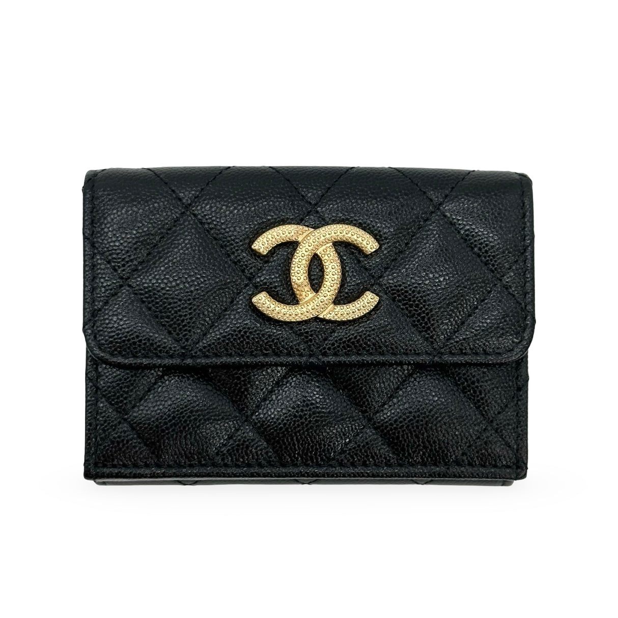 CHANEL: Quilted Caviar Small Double Wallet