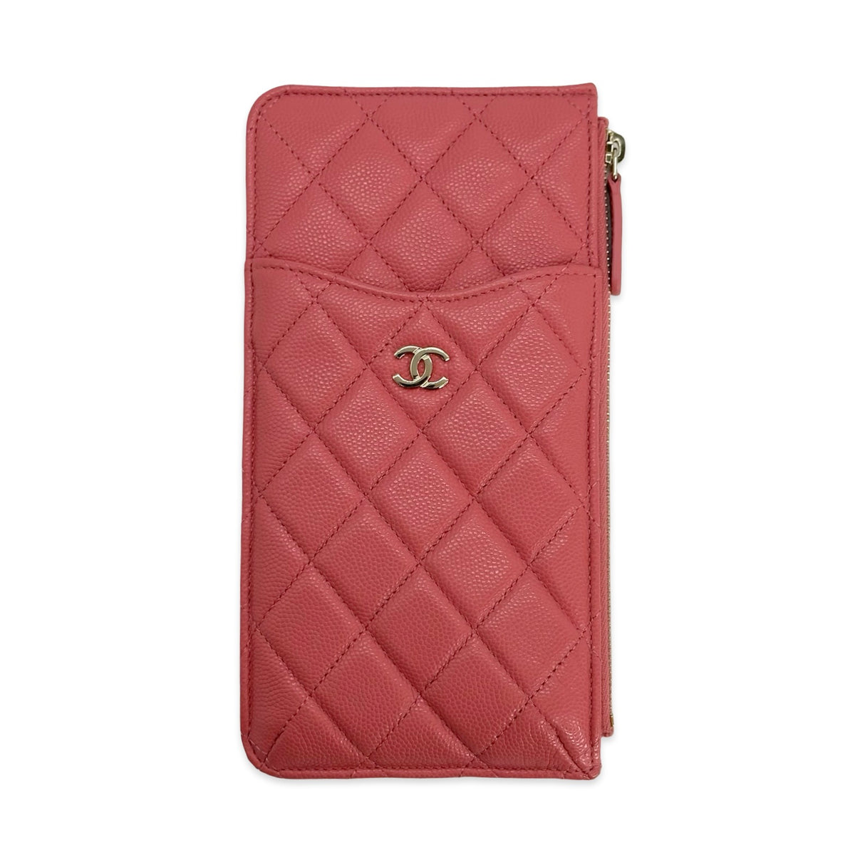 CHANEL: Quilted Caviar Zip Phone Zip Card Case