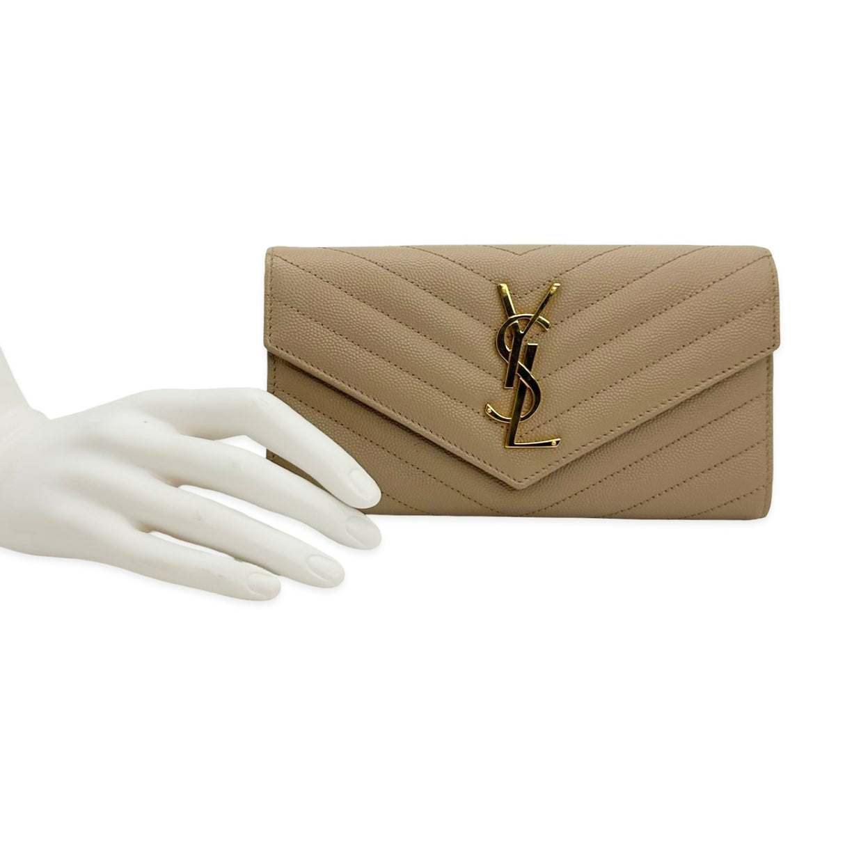 SAINT LAURENT: Quilted Grain de Poudre Cassandre Large Flap Wallet