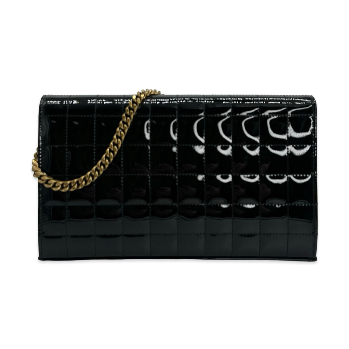 SAINT LAURENT: Quilted Patent Chain Wallet