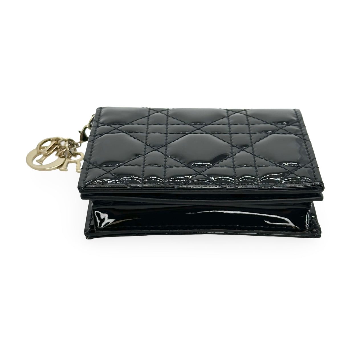 CHRISTIAN DIOR: Patent Cannage Mini Lady Dior Gardenia Wallet