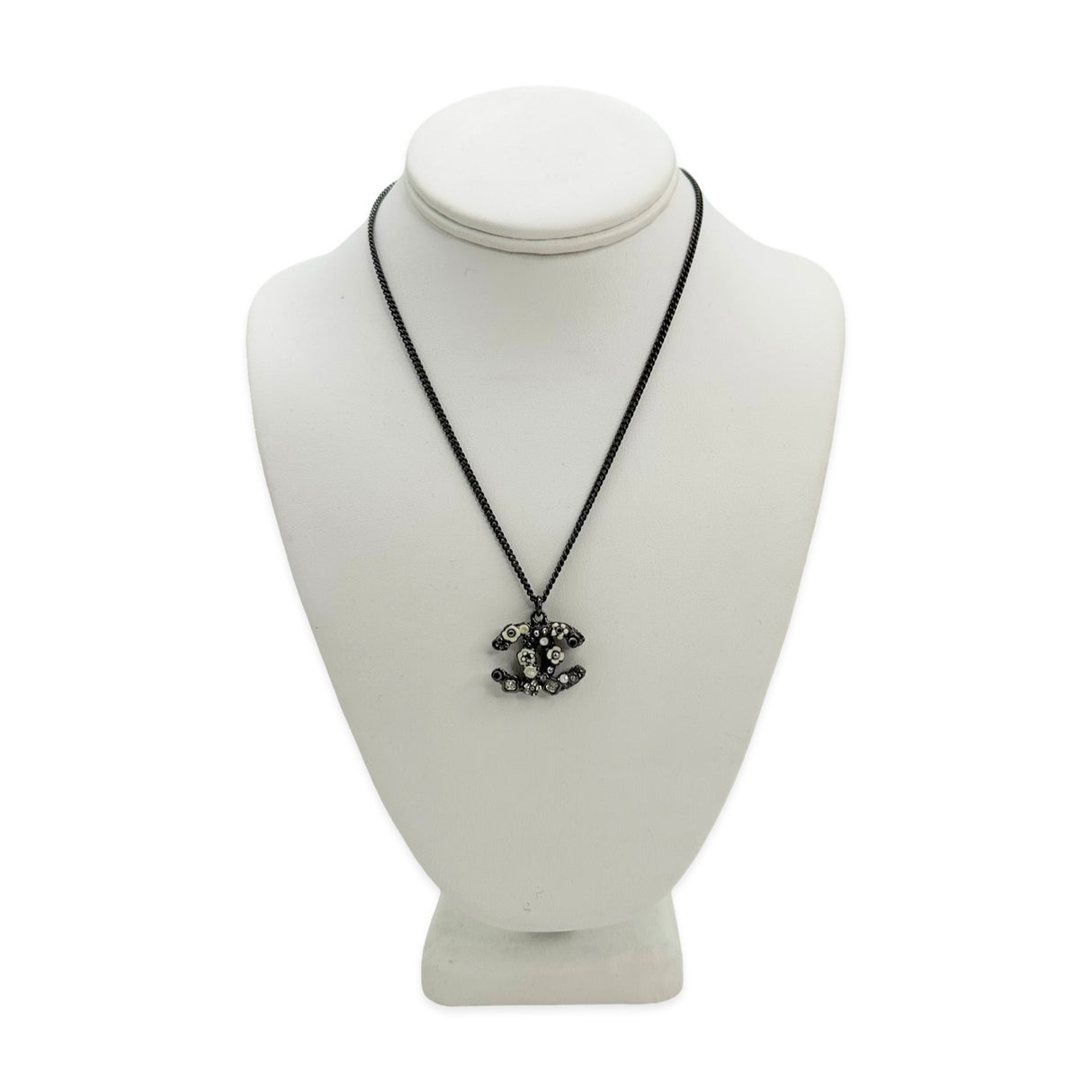 CHANEL: Floral CC Crystal Enamel Pendant Necklace