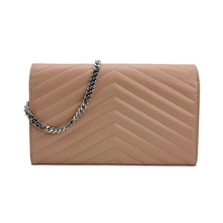 SAINT LAURENT: Quilted Grain de Poudre Classic Monogram Chain Wallet