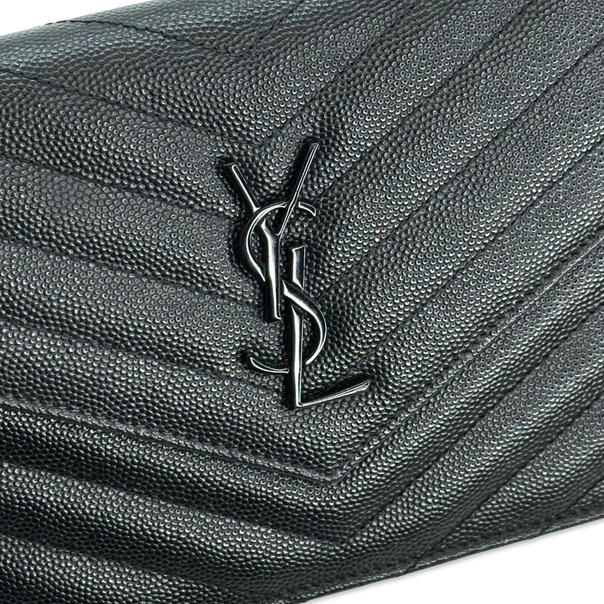 SAINT LAURENT: Quilted Grain de Poudre Small Cassandre Envelope Chain Wallet
