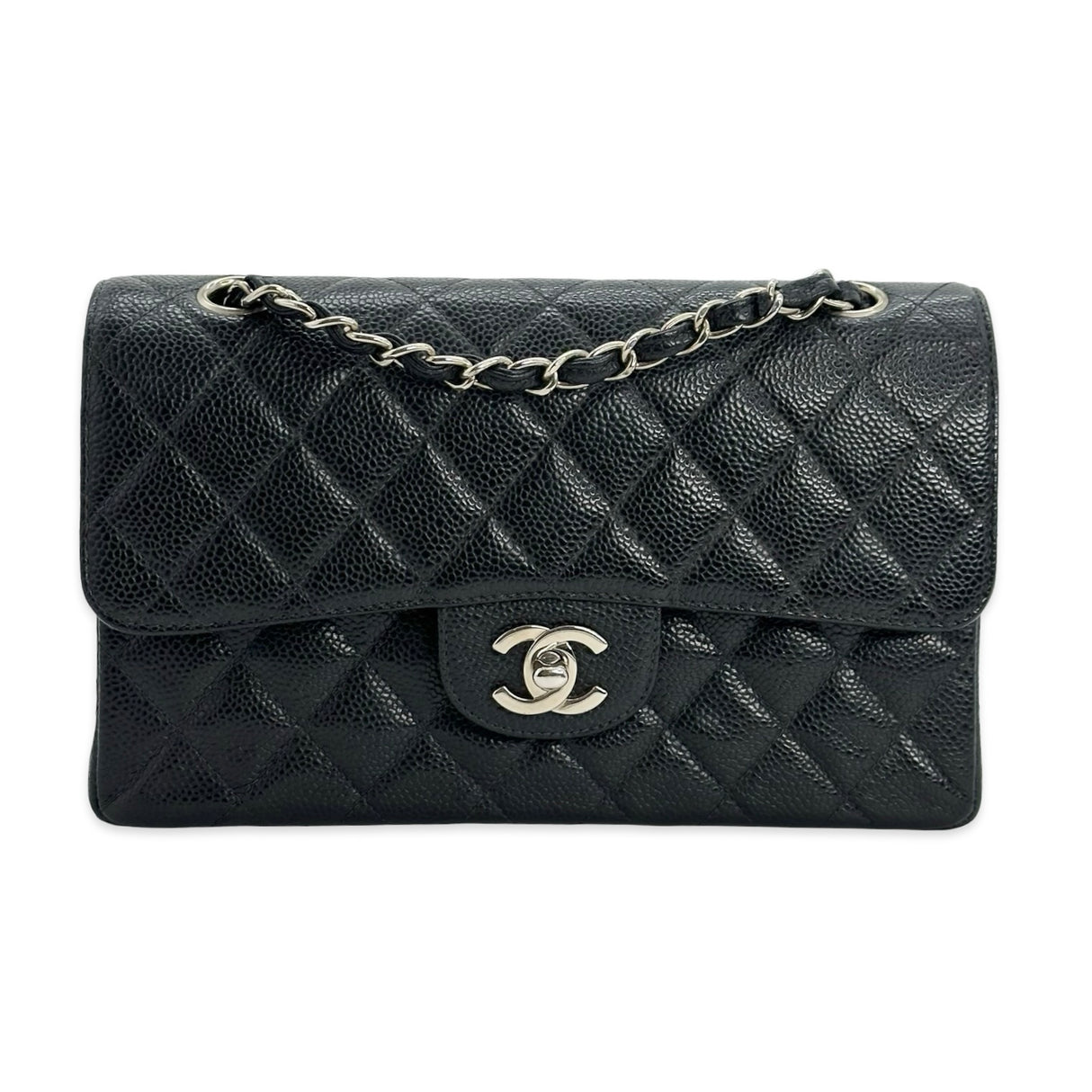 CHANEL: Quilted Caviar Small Classic Double Flap