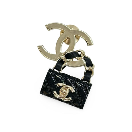 CHANEL: Enamel CC Quilted Flap Brooch
