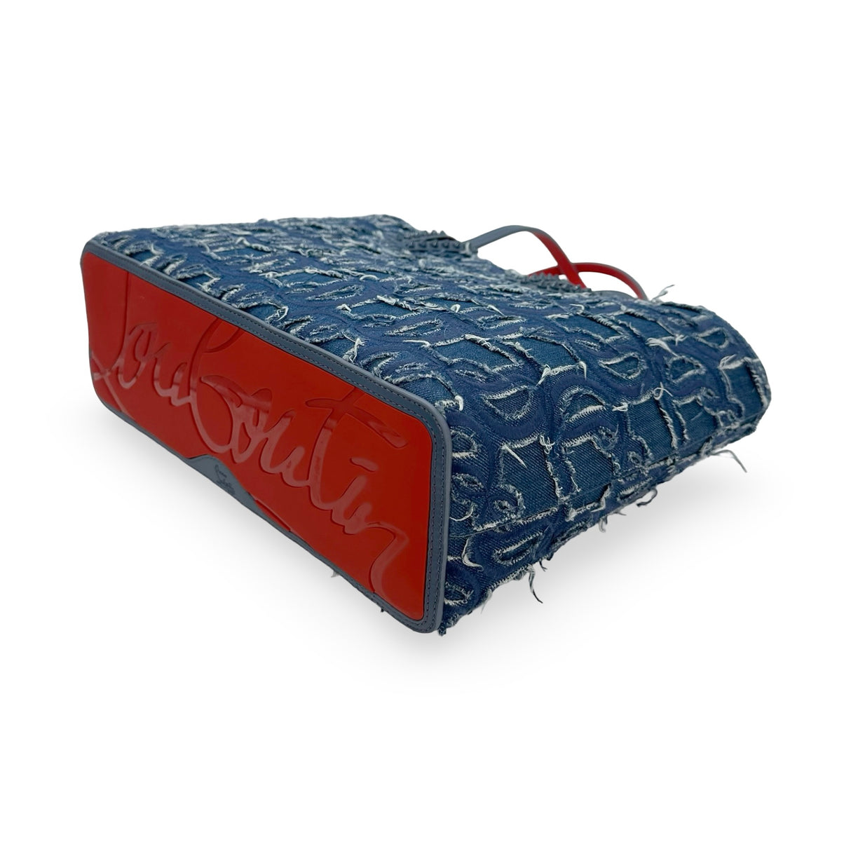 CHRISTIAN LOUBOUTIN: Denim Embroidered Spiked Cabata Tote