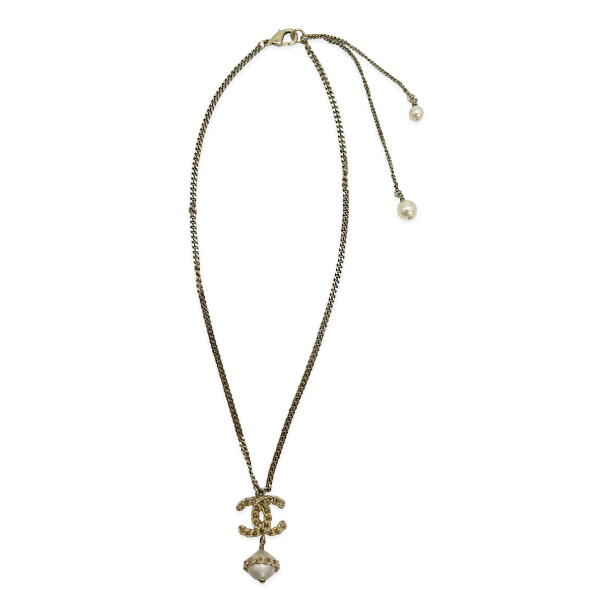 CHANEL: Chain CC Pearl Drop Necklace