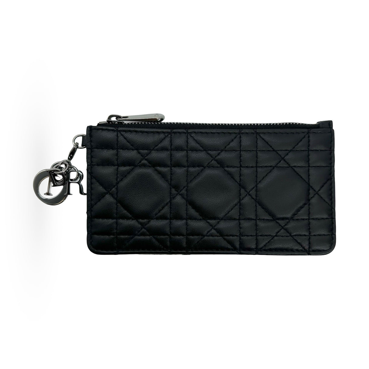 CHRISTIAN DIOR: Cannage Lady Dior Zip Card Holder