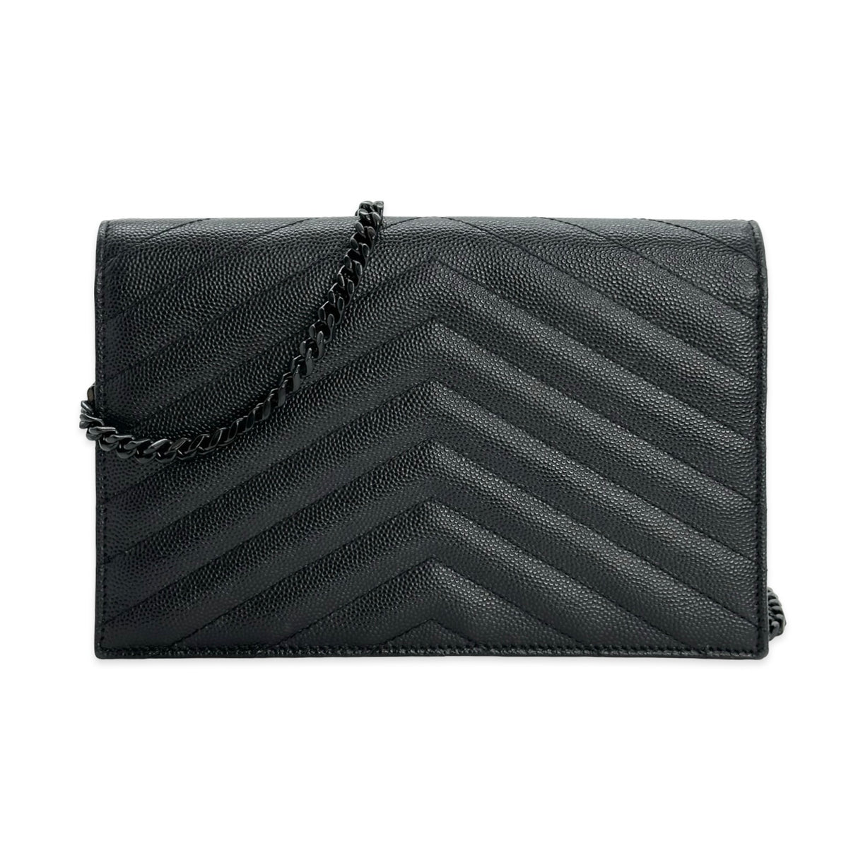 SAINT LAURENT: Quilted Grain de Poudre Small Cassandre Envelope Chain Wallet