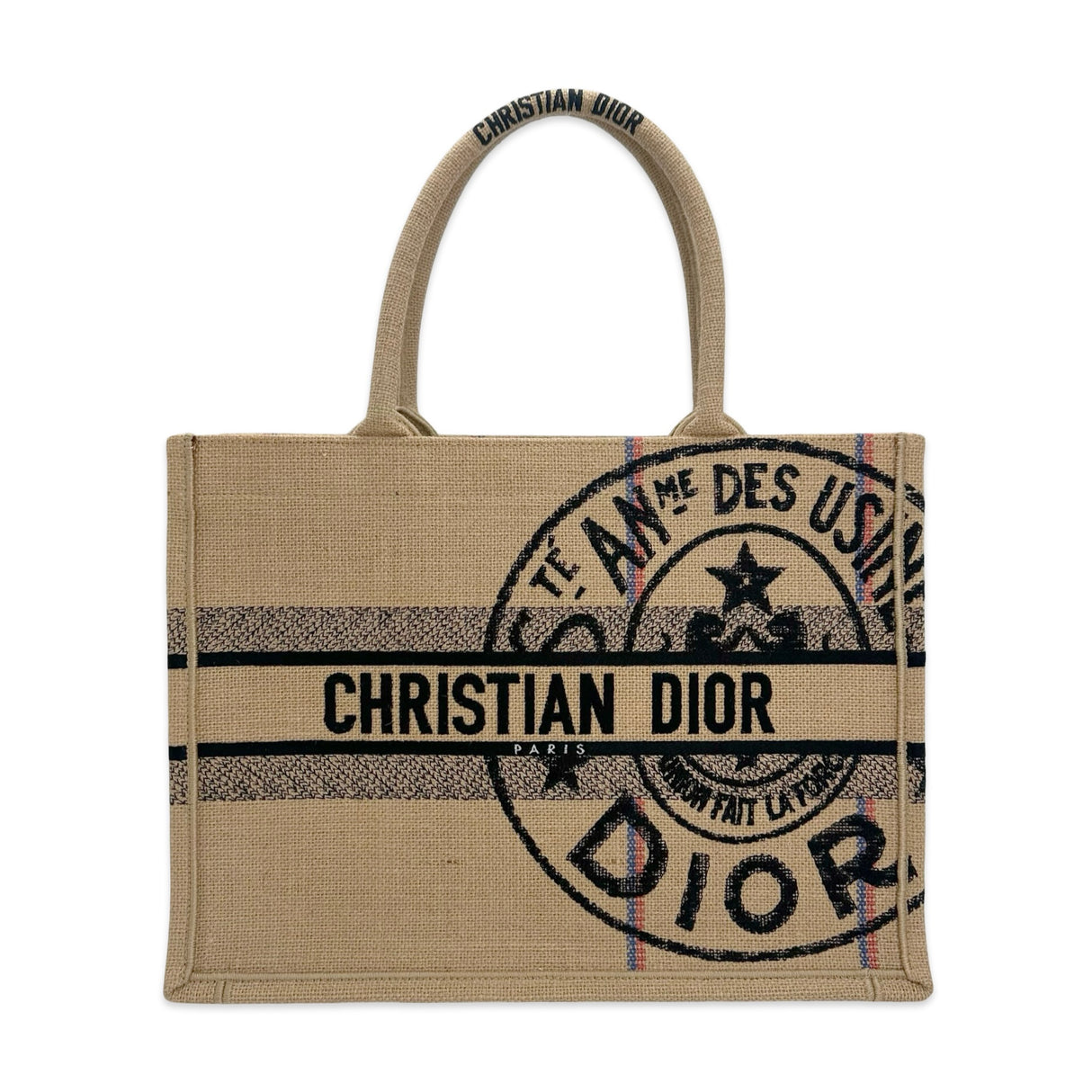 CHRISTIAN DIOR: Embroidered Jute Medium Book Tote