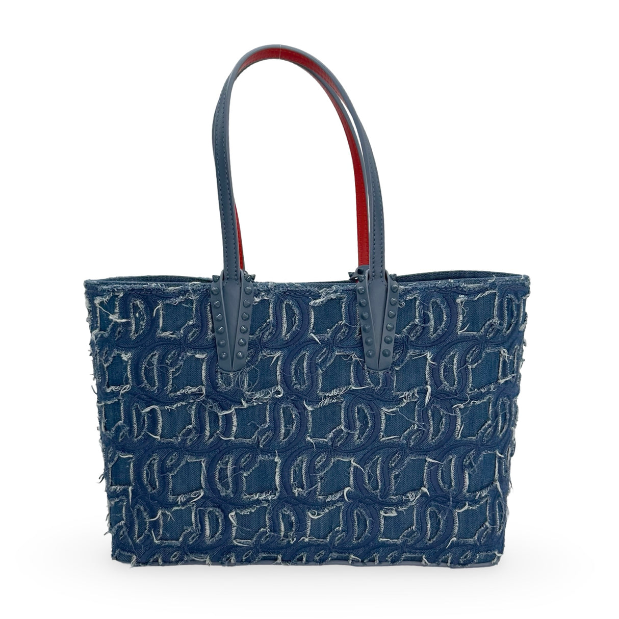 CHRISTIAN LOUBOUTIN: Denim Embroidered Spiked Cabata Tote