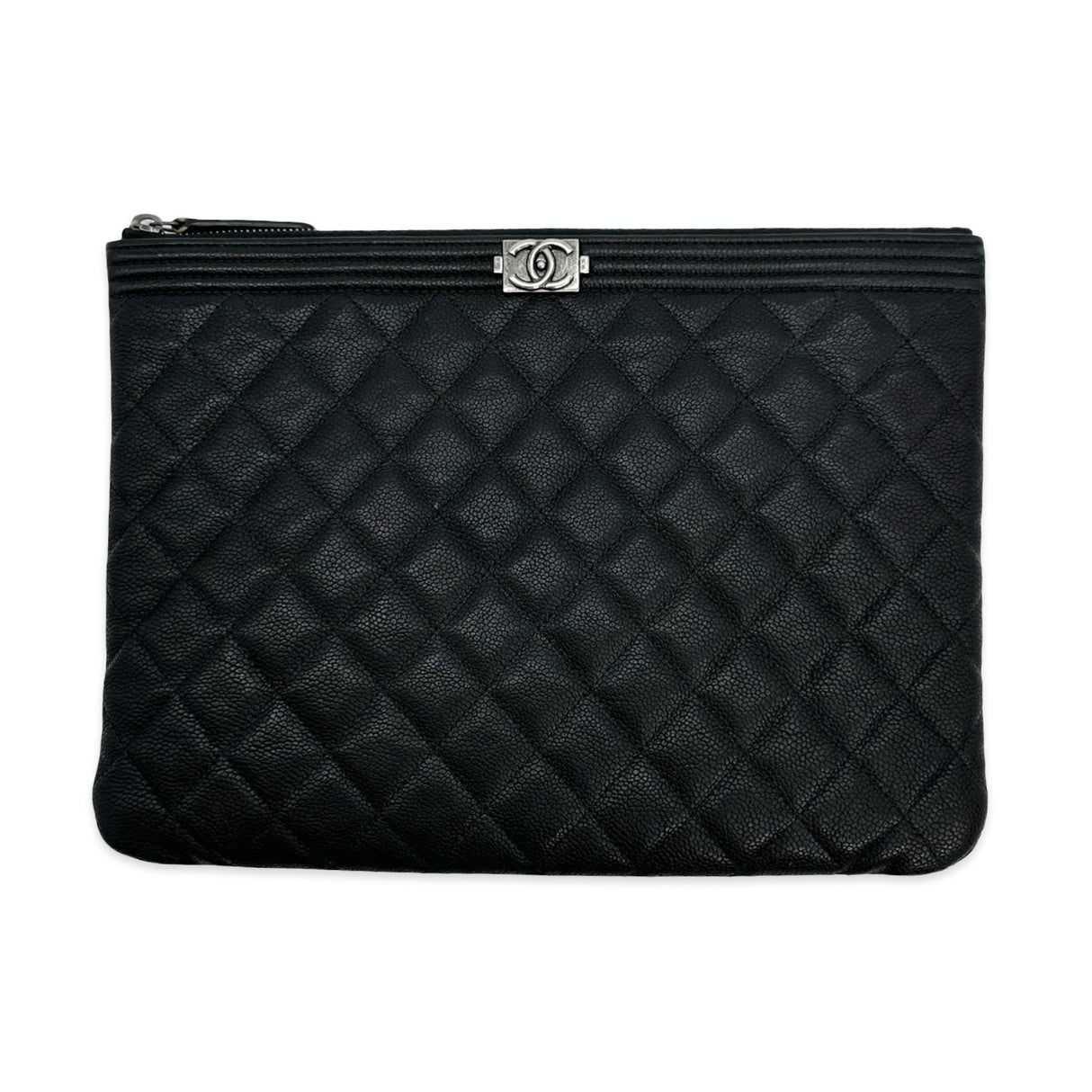 CHANEL: Quilted Caviar Boy Medium Zipped Pouch O Case