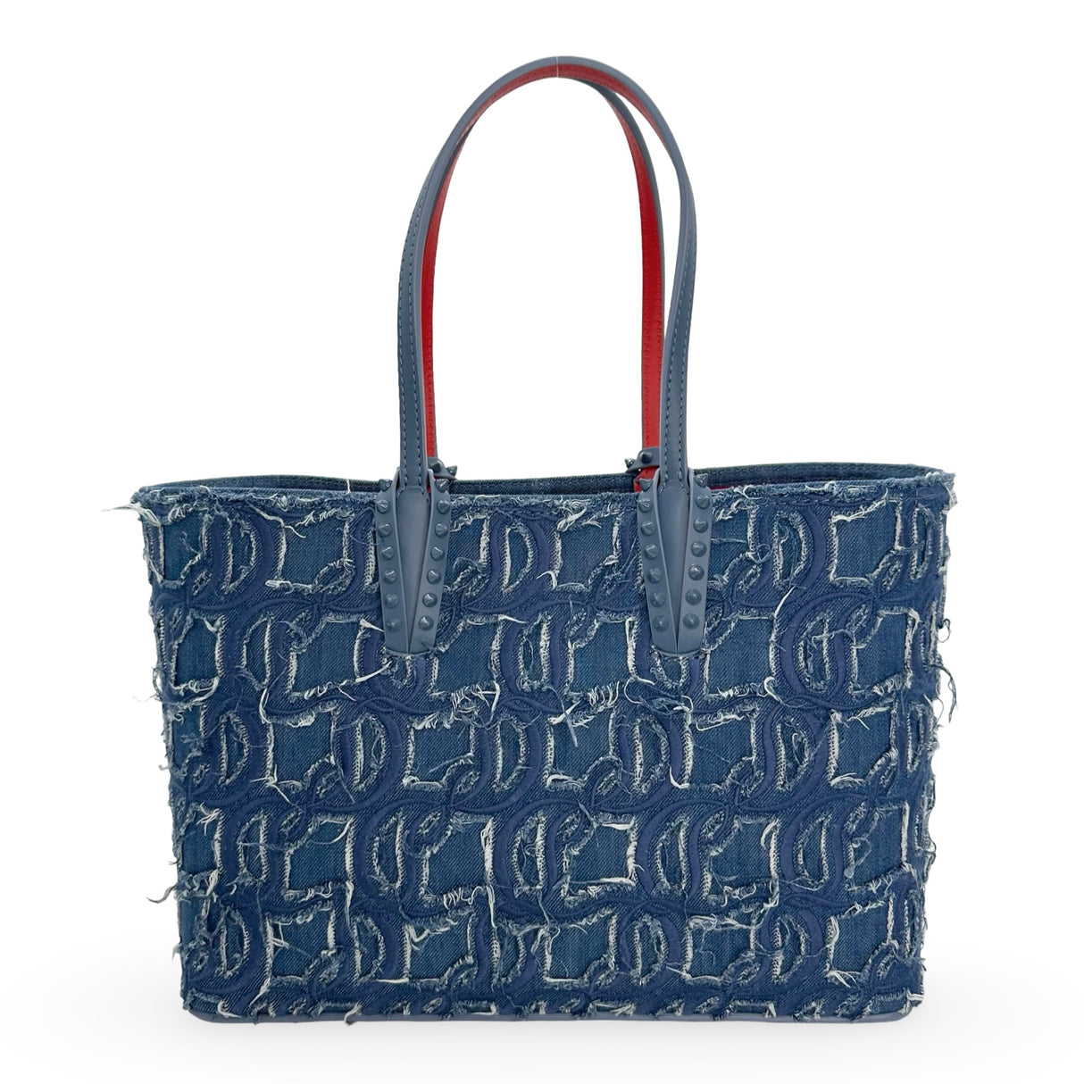 CHRISTIAN LOUBOUTIN: Denim Embroidered Spiked Cabata Tote