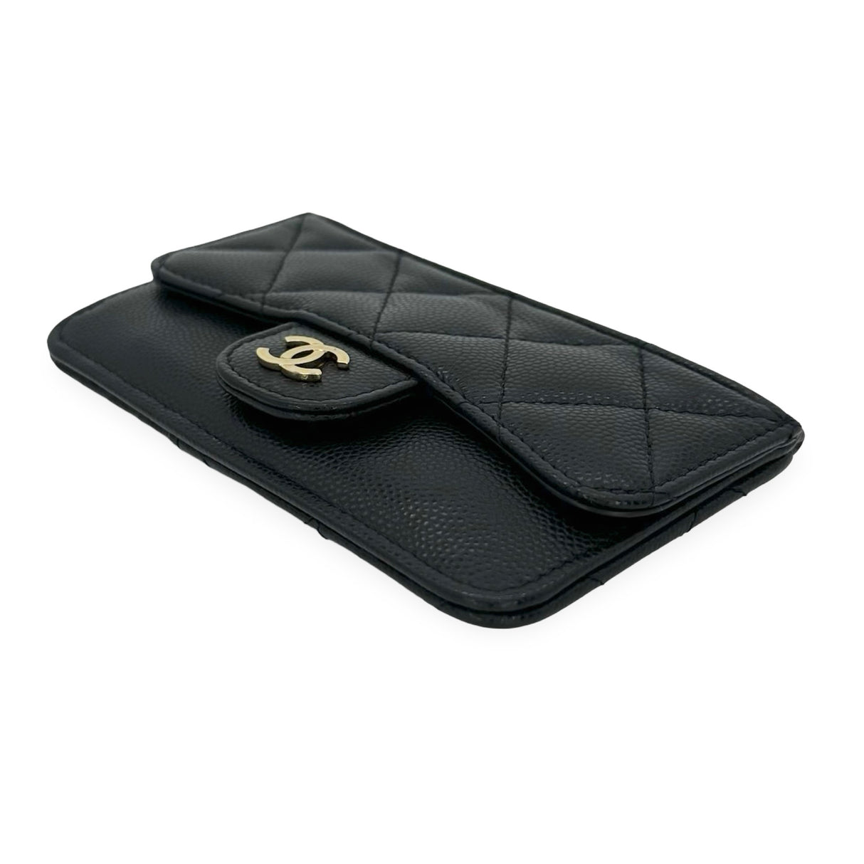 CHANEL: Quilted Caviar Flap Zip Card Holder