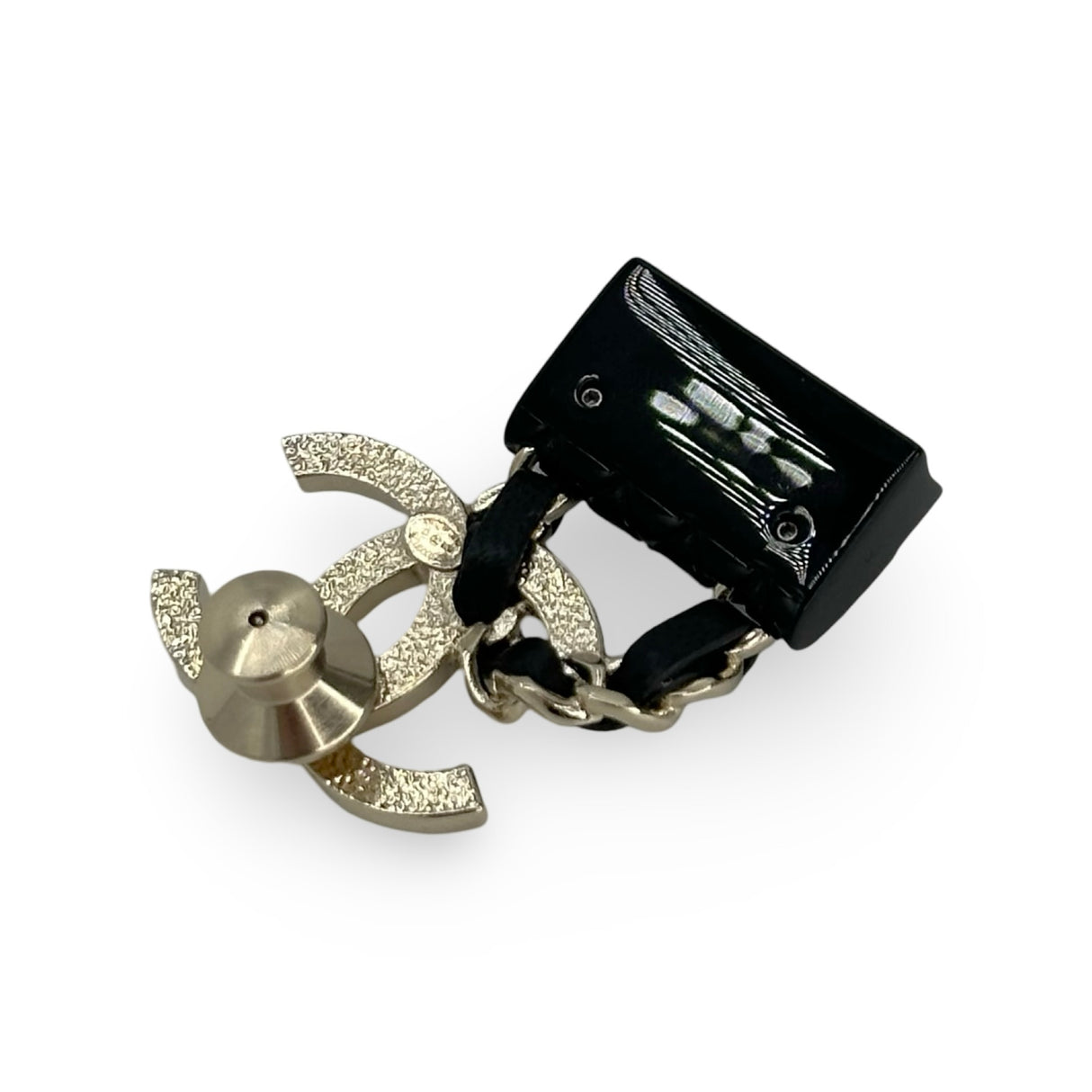 CHANEL: Enamel CC Quilted Flap Brooch