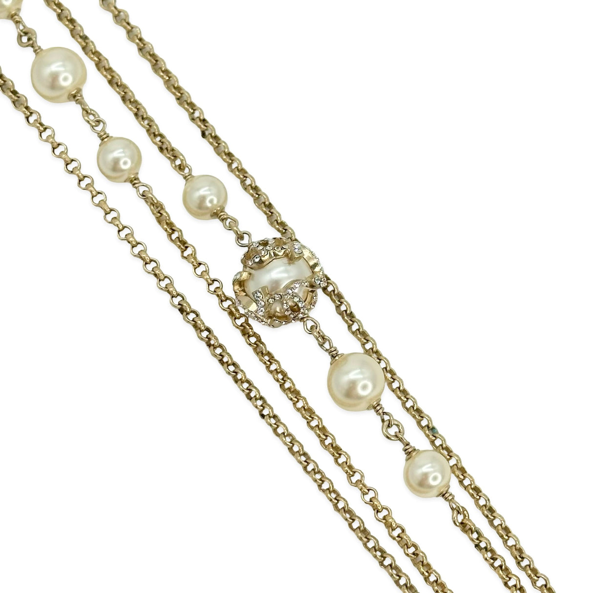 CHANEL: Crystal Pearl CC Long Chain Necklace