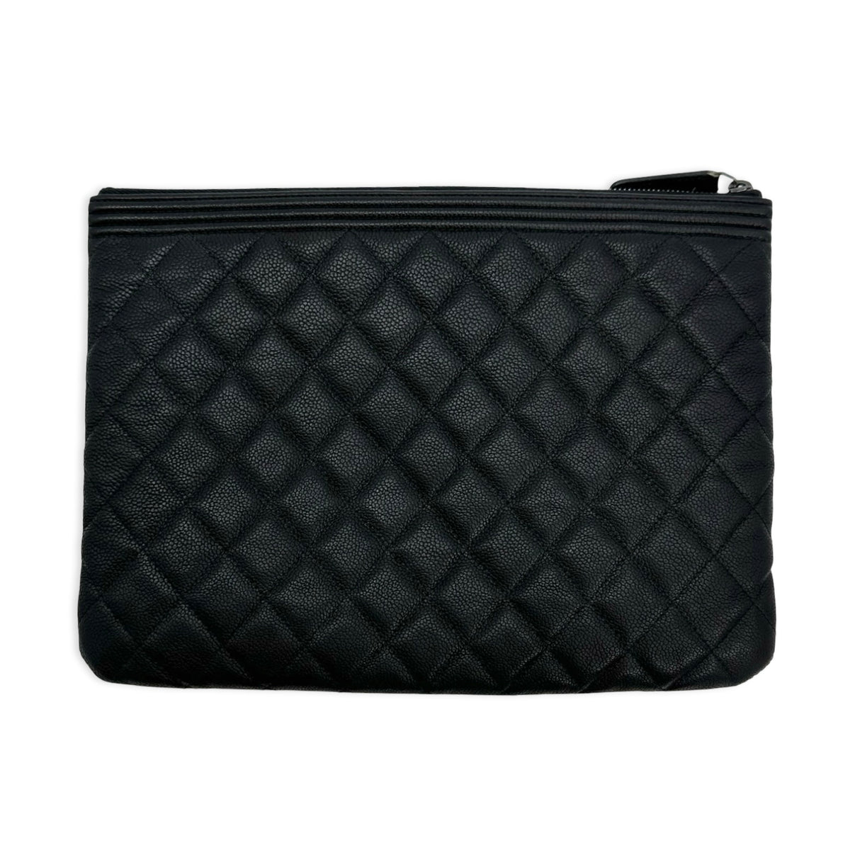 CHANEL: Quilted Caviar Boy Medium Zipped Pouch O Case