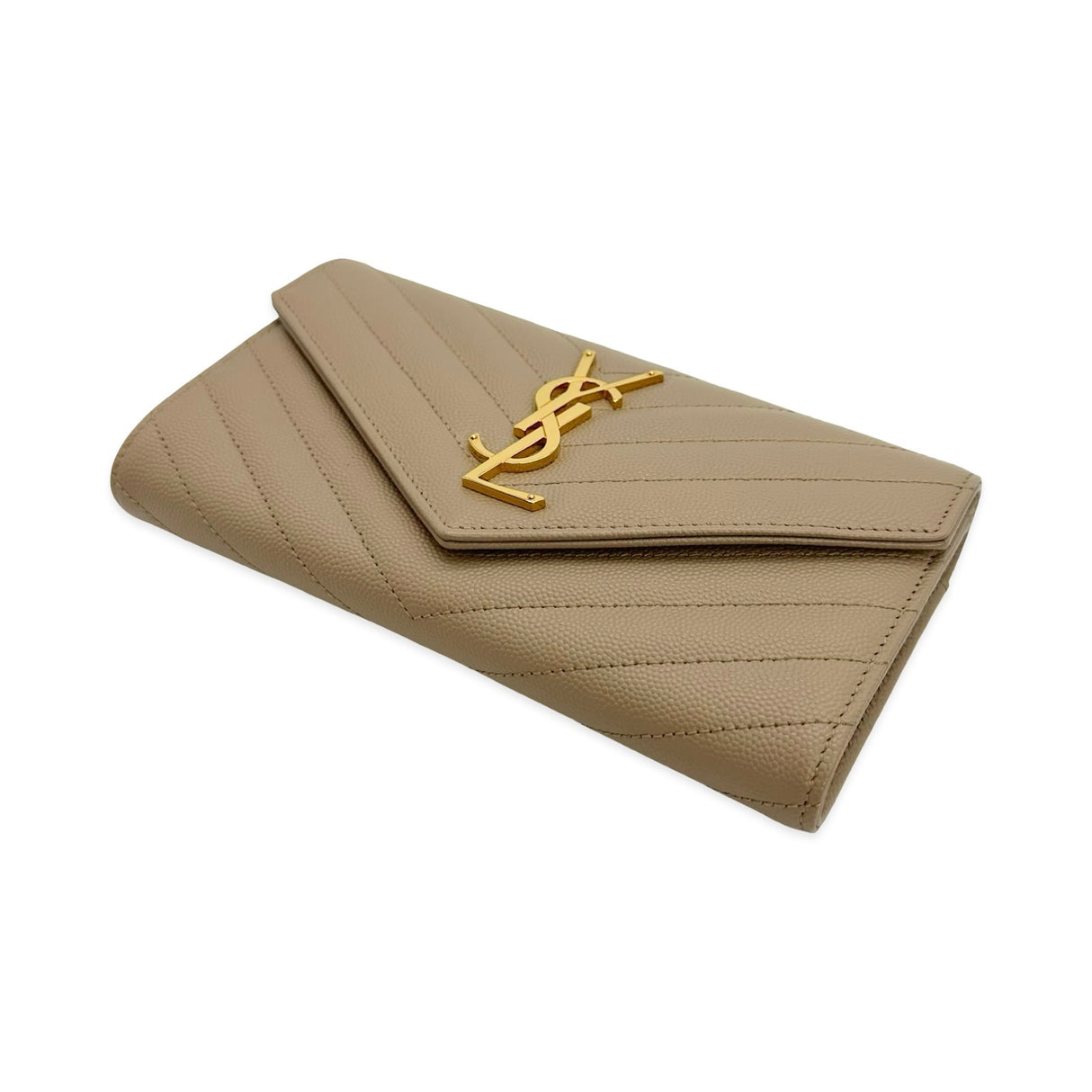SAINT LAURENT: Quilted Grain de Poudre Cassandre Large Flap Wallet