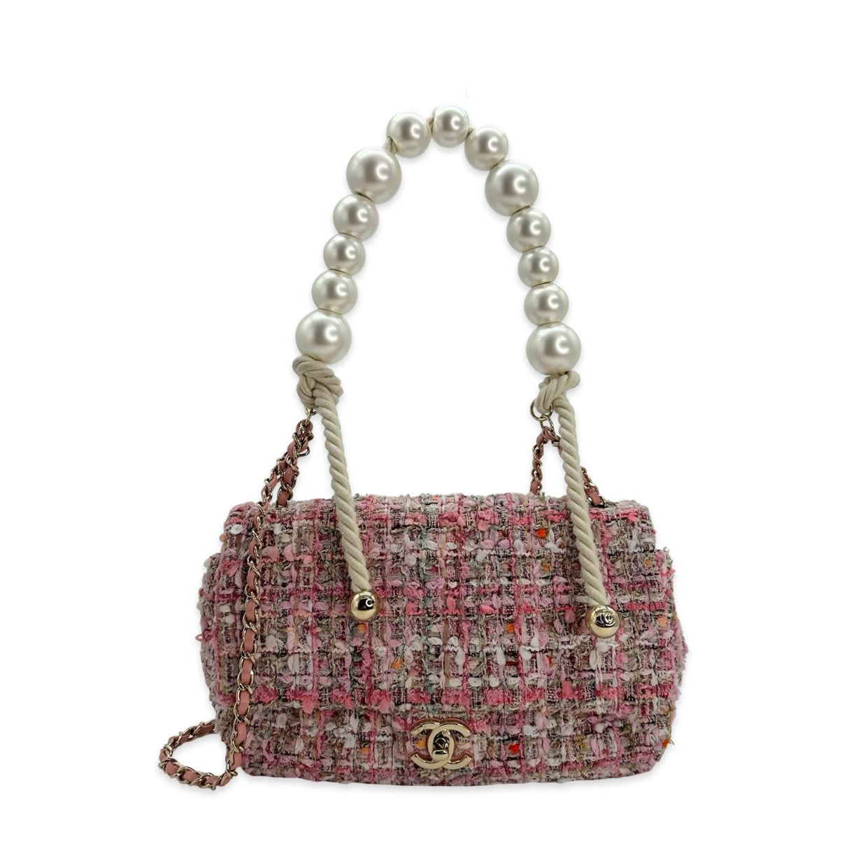 Tweed Pearl Handle Flap Bag