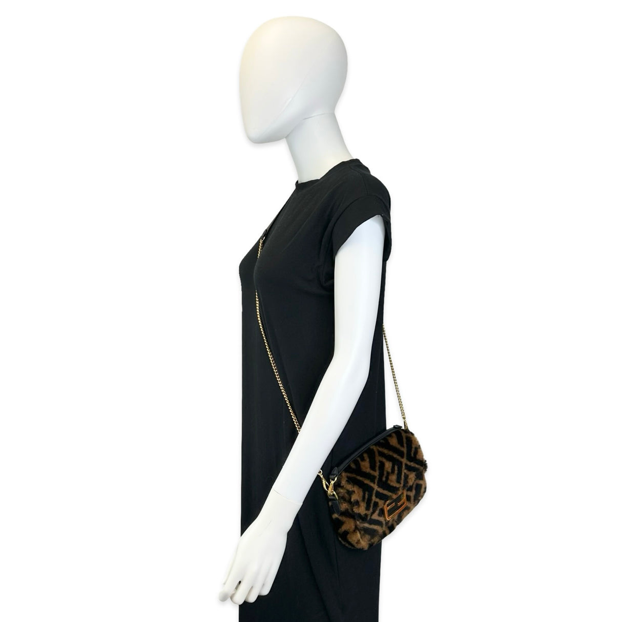 FENDI: FF Zucca Shearling Mini Baguette