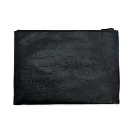 SAINT LAURENT: Croc Embossed Large Cassandre Zip Pouch
