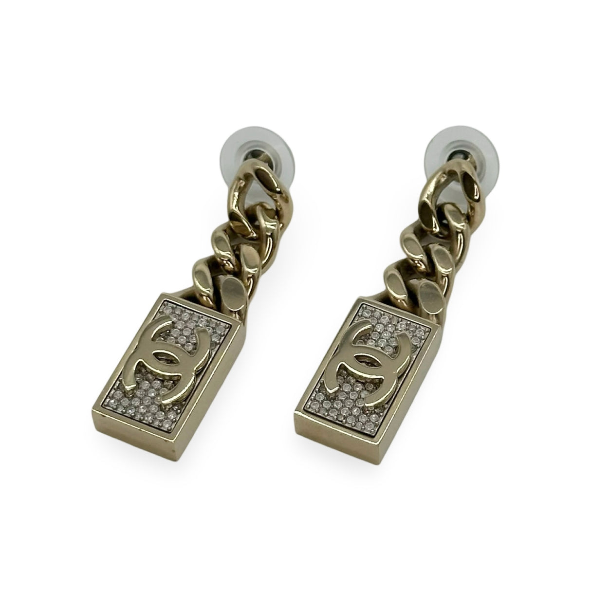 CHANEL: Chain Crystal CC Earrings