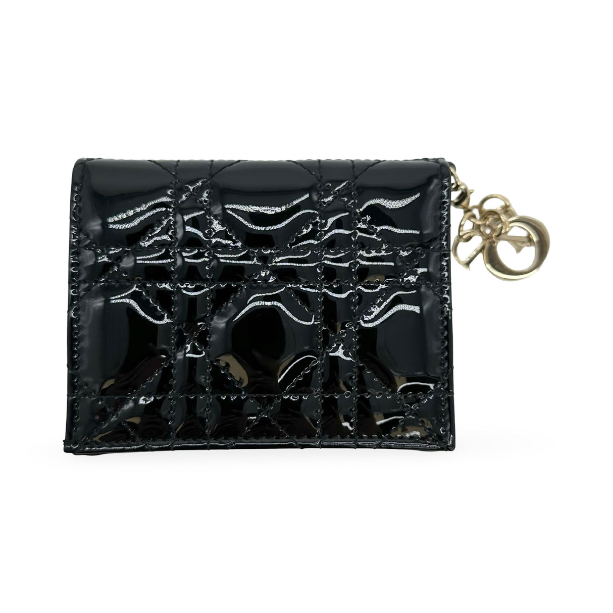 CHRISTIAN DIOR: Patent Cannage Mini Lady Dior Gardenia Wallet
