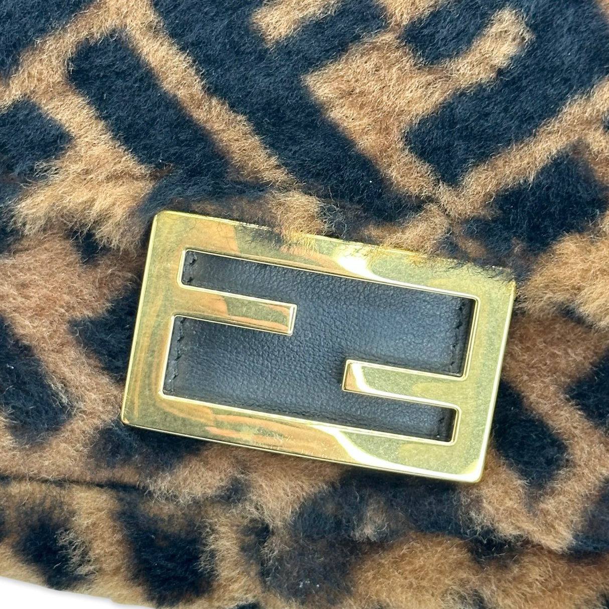 FENDI: FF Zucca Shearling Mini Baguette