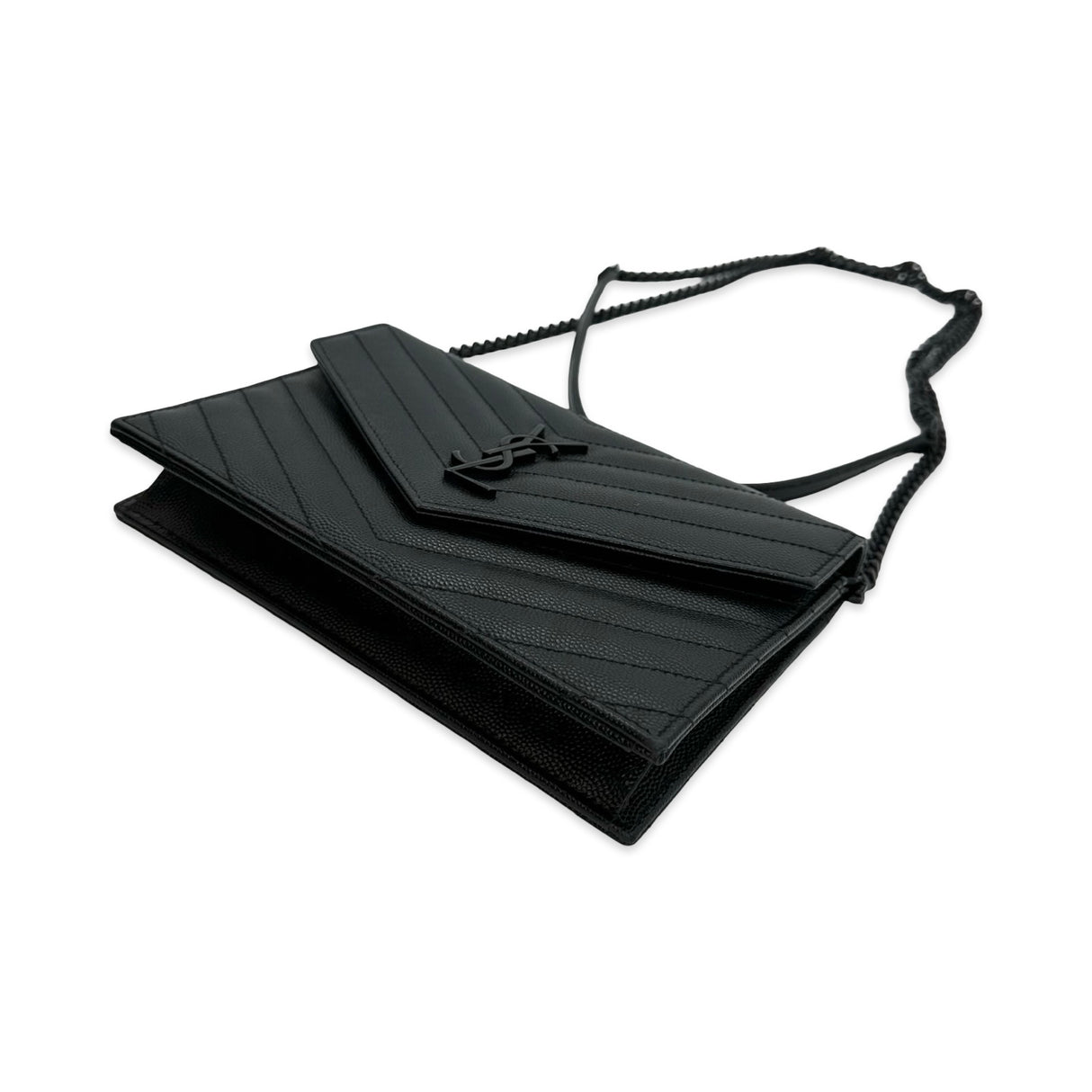 SAINT LAURENT: Quilted Grain de Poudre Small Cassandre Envelope Chain Wallet