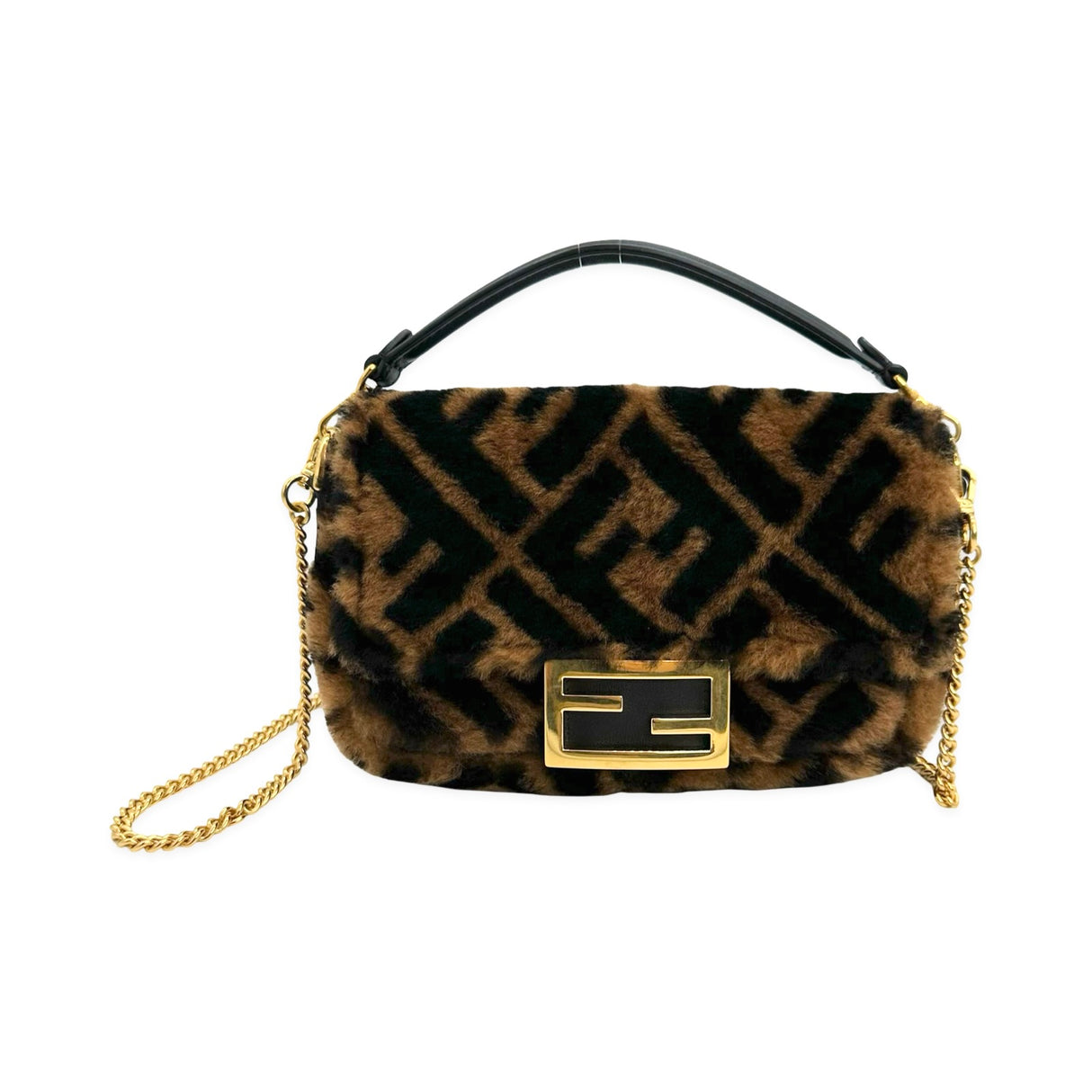 FENDI: FF Zucca Shearling Mini Baguette