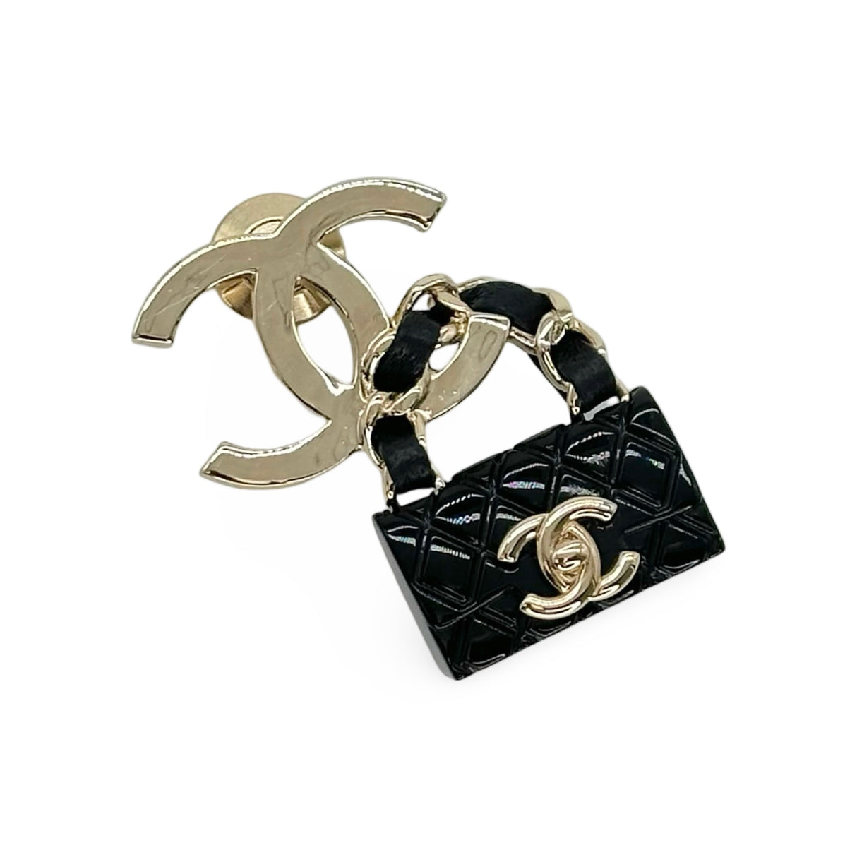 CHANEL: Enamel CC Quilted Flap Brooch