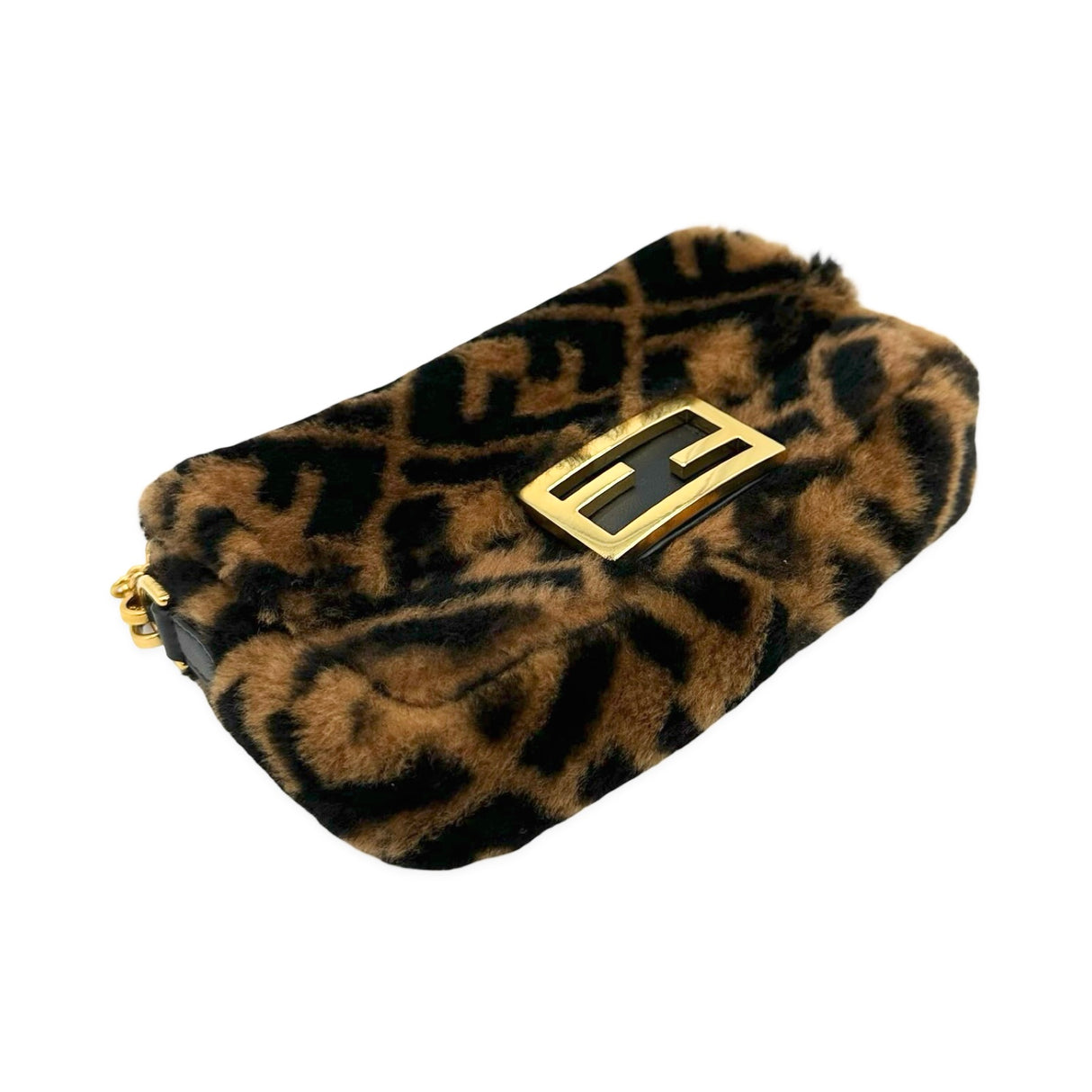 FENDI: FF Zucca Shearling Mini Baguette