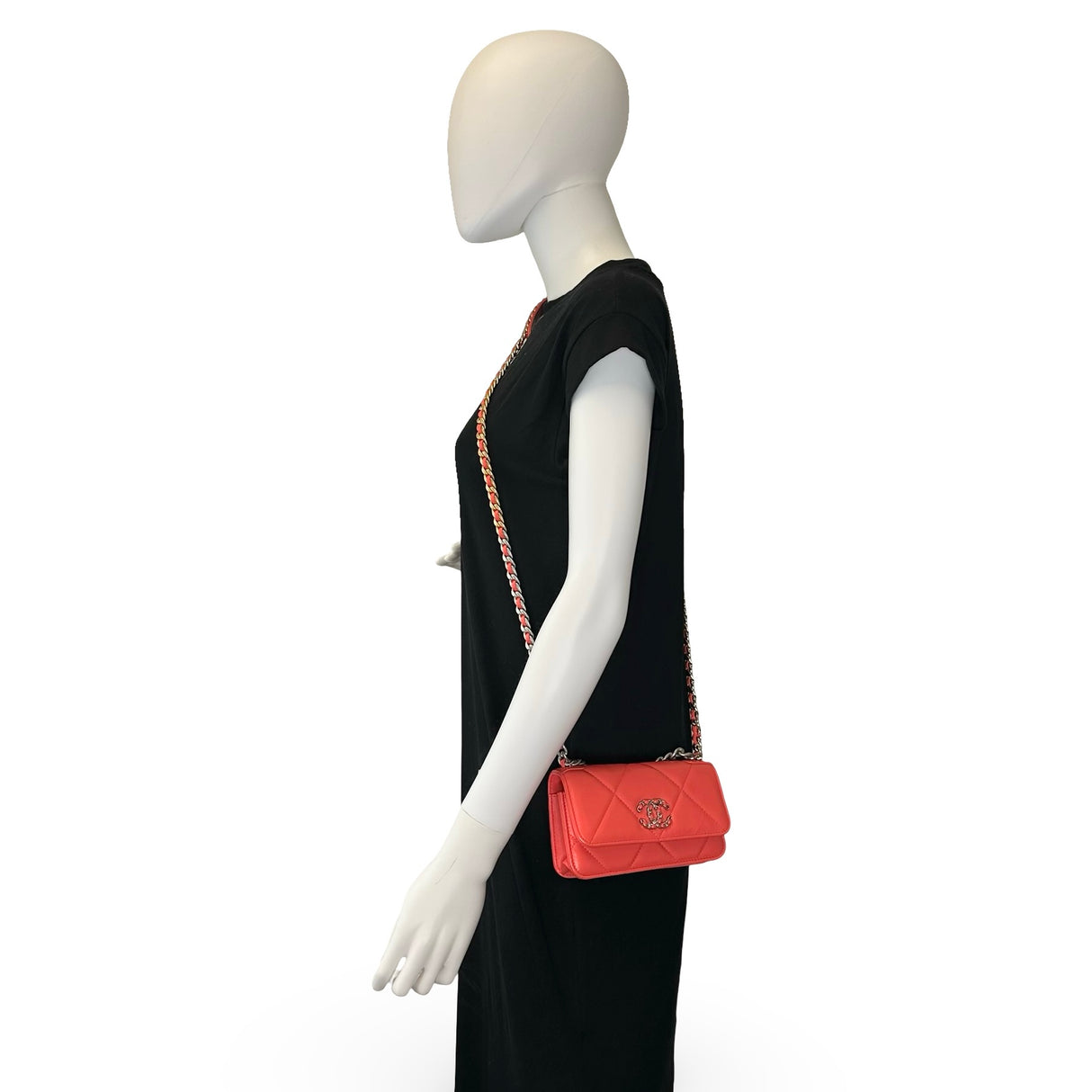 CHANEL: Quilted Lambskin Mini 19 Wallet on a Chain