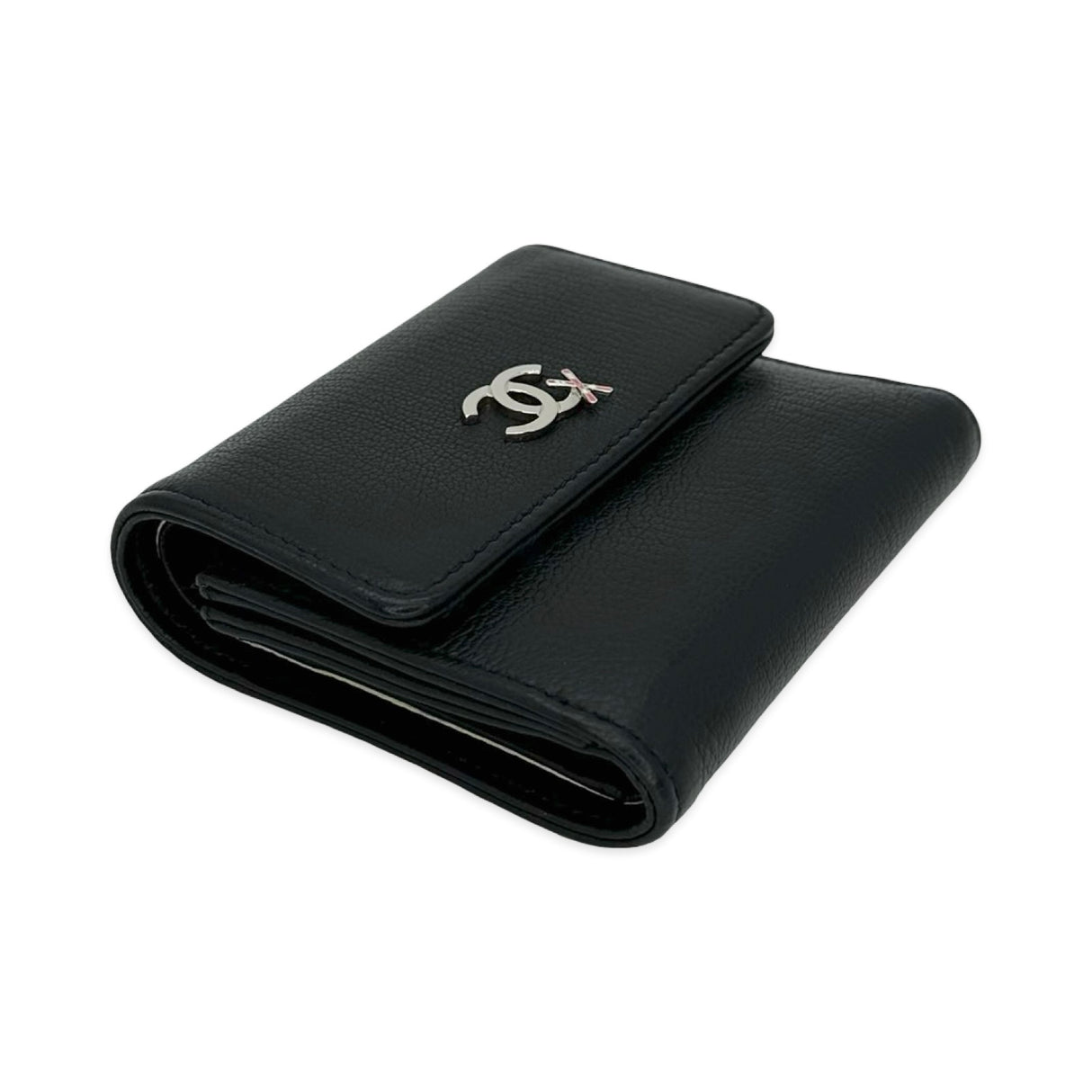 CHANEL: Leather Coco Mark Ski Compact Wallet