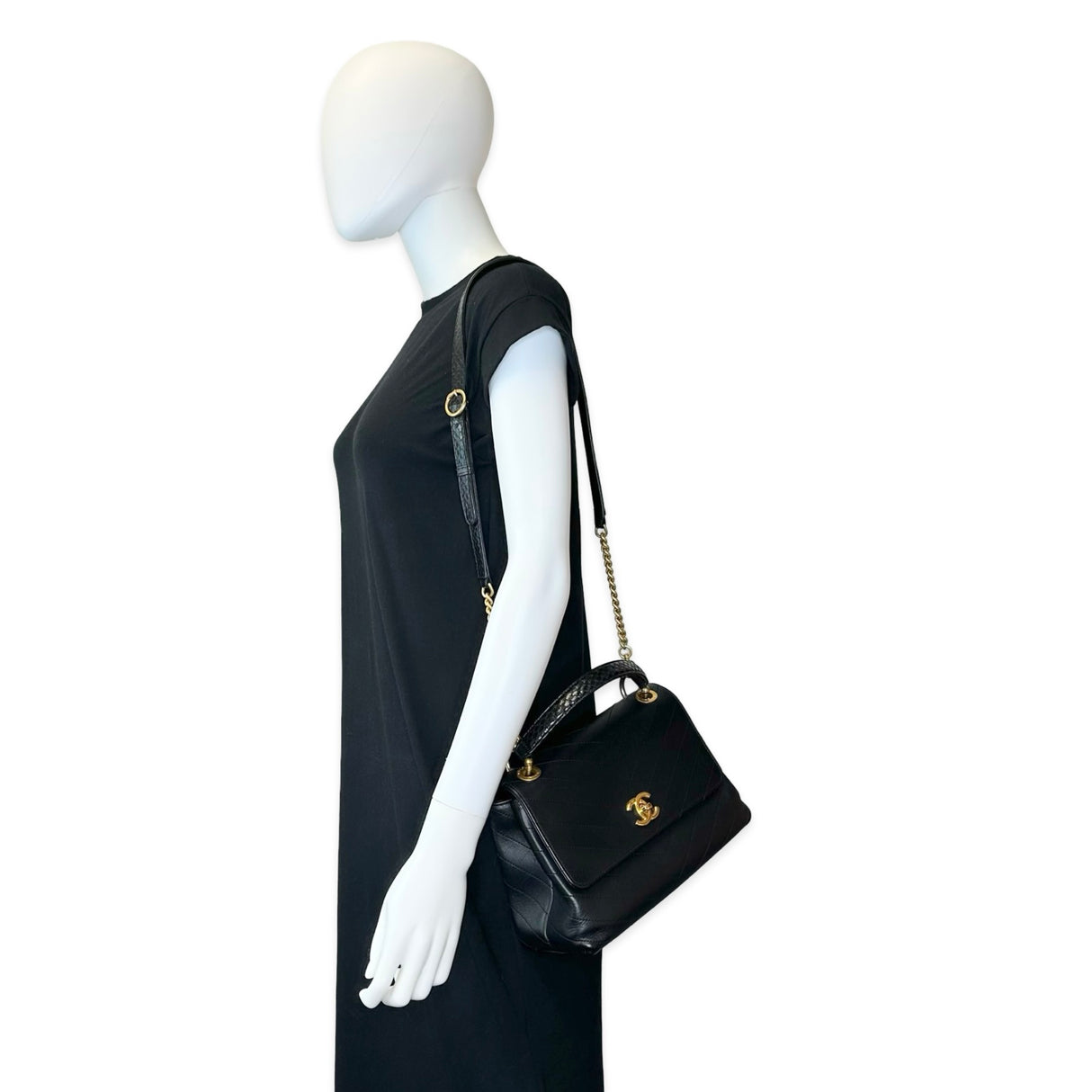 Chevron Quilted Calfskin Medium Coco Python Top Handle