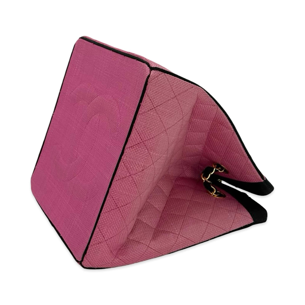 Quilted Tweed Raffia Bucket Chain Bag