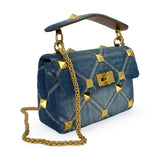 VALENTINO: Denim Large Roman Stud Bag