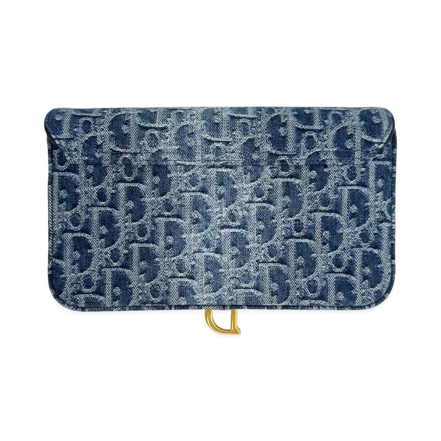 Oblique Denim Saddle Pouch with Chain