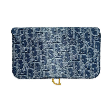Oblique Denim Saddle Pouch with Chain