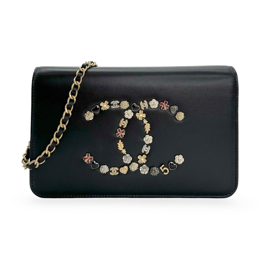 CHANEL: Lambskin CC Lucky Charms Classic Wallet on a Chain