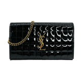 SAINT LAURENT: Quilted Patent Chain Wallet