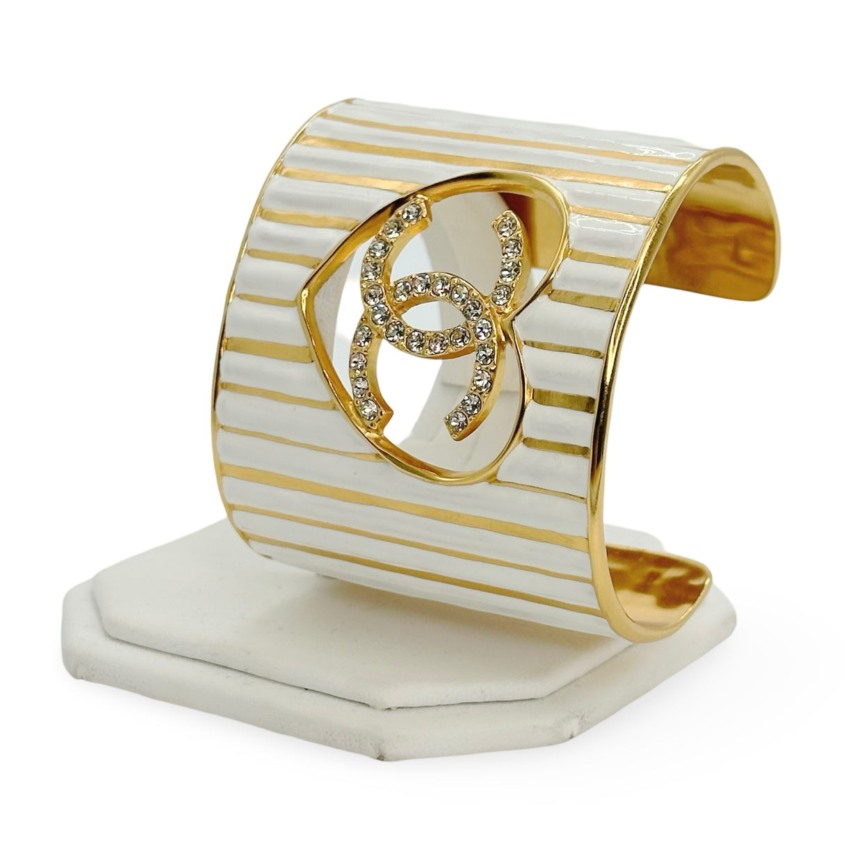 CHANEL: CC Crystal Heart Wide Cuff