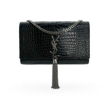 SAINT LAURENT: Croc Embossed Medium Kate Tassel Bag