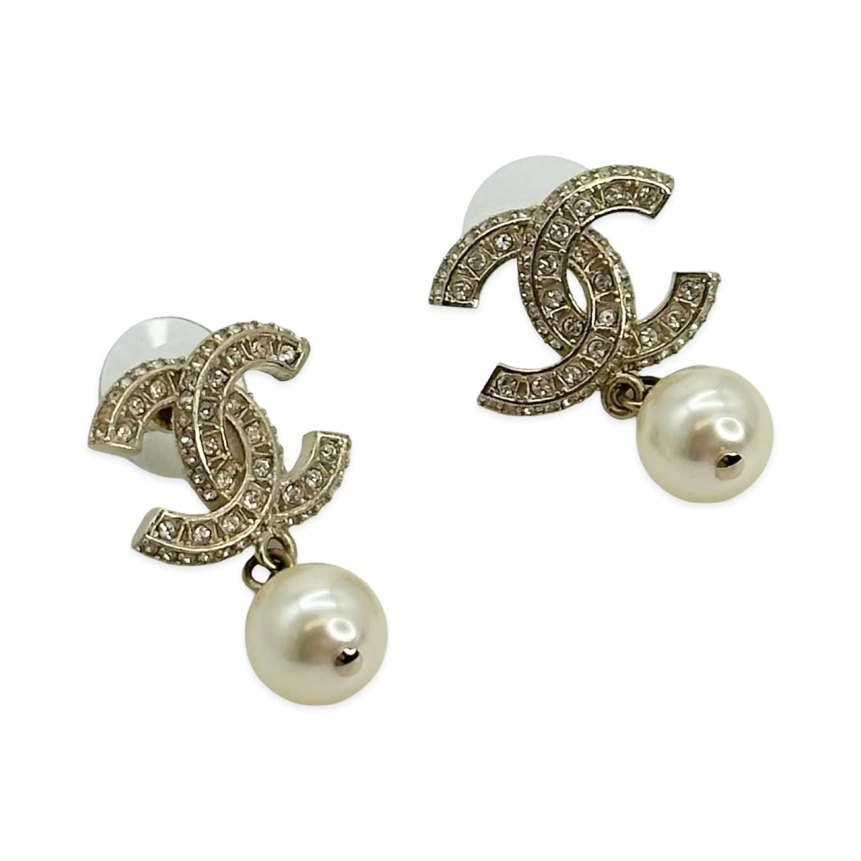 CHANEL: Crystal CC Pearl Drop Post Earirngs