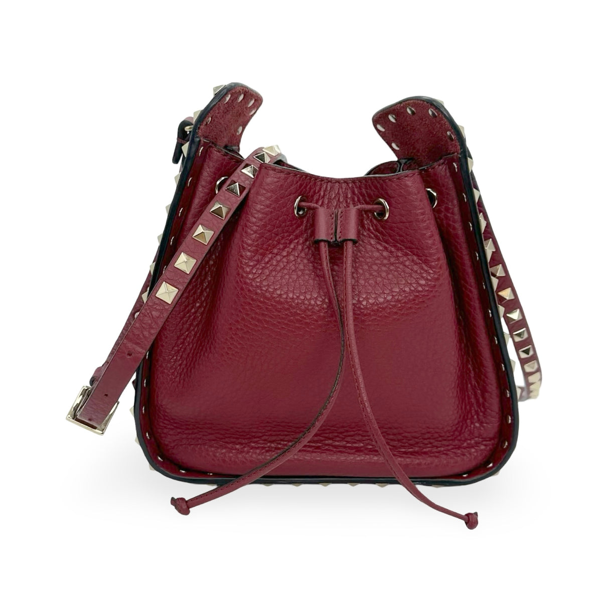 VALENTINO: Grainy Calfskin Rockstud Small Bucket Bag