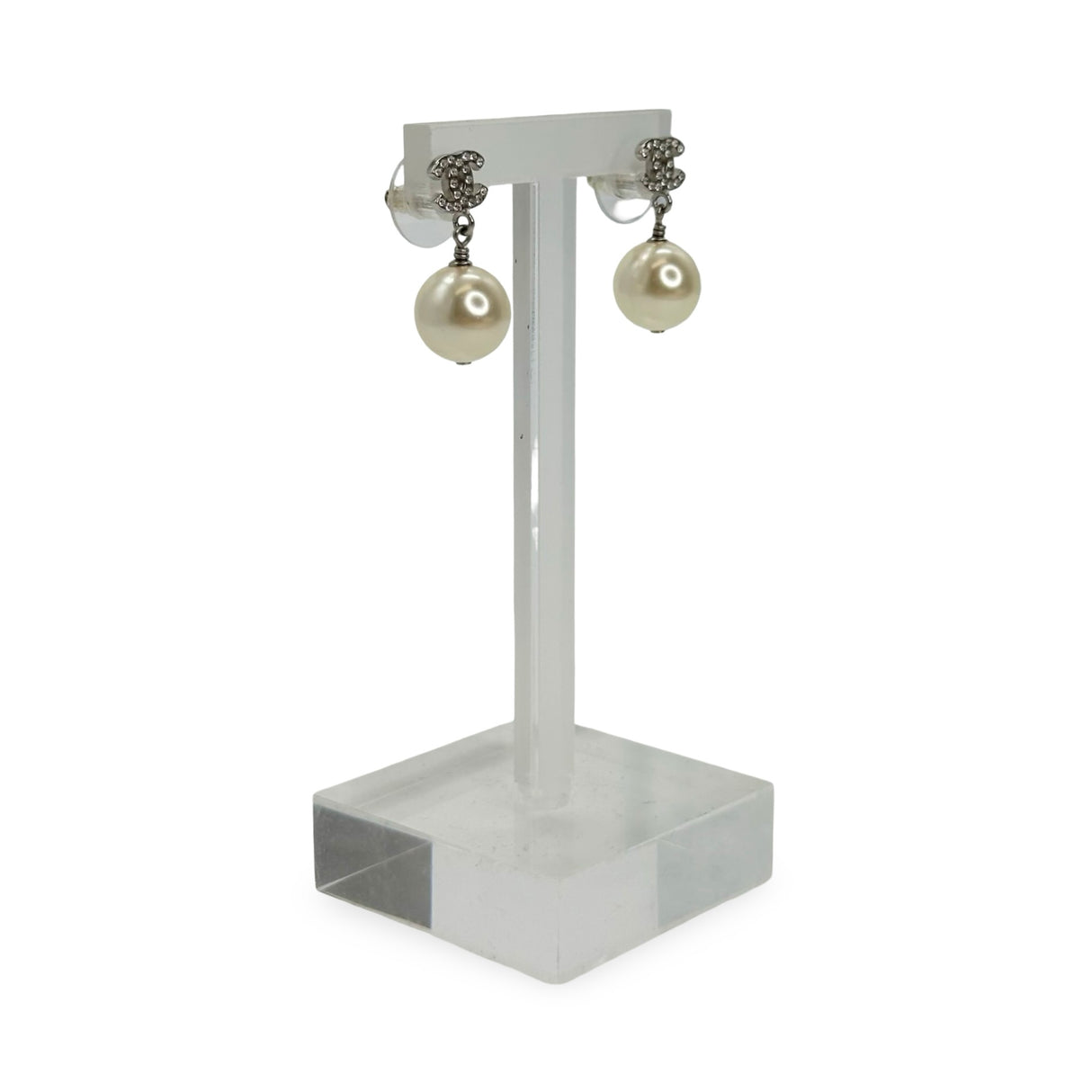 CHANEL: CC Crystal Pearl Drop Earrings